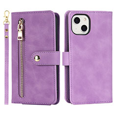 Leather Case Stands Flip Cover Holder D06T for Apple iPhone 15 Plus Clove Purple
