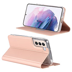 Leather Case Stands Flip Cover Holder D06T for Samsung Galaxy S21 5G Rose Gold