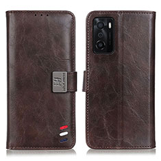 Leather Case Stands Flip Cover Holder D06Y for Oppo A55S 5G Brown