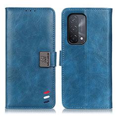 Leather Case Stands Flip Cover Holder D06Y for Oppo A74 5G Blue