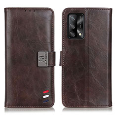 Leather Case Stands Flip Cover Holder D06Y for Oppo A95 4G Brown