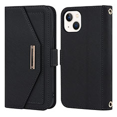 Leather Case Stands Flip Cover Holder D07T for Apple iPhone 13 Black