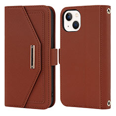 Leather Case Stands Flip Cover Holder D07T for Apple iPhone 13 Brown