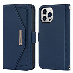 Leather Case Stands Flip Cover Holder D07T for Apple iPhone 13 Pro Max Blue
