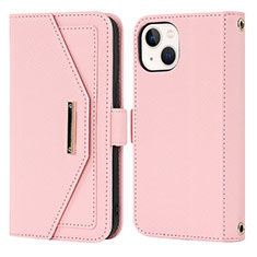 Leather Case Stands Flip Cover Holder D07T for Apple iPhone 13 Rose Gold