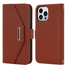 Leather Case Stands Flip Cover Holder D07T for Apple iPhone 14 Pro Brown
