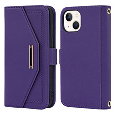 Leather Case Stands Flip Cover Holder D07T for Apple iPhone 14 Purple