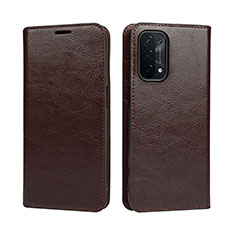 Leather Case Stands Flip Cover Holder D07T for OnePlus Nord N200 5G Brown