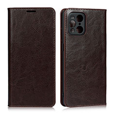 Leather Case Stands Flip Cover Holder D07T for Oppo Find X3 5G Brown