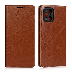Leather Case Stands Flip Cover Holder D07T for Oppo Find X3 Pro 5G Light Brown