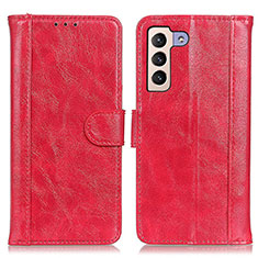 Leather Case Stands Flip Cover Holder D07Y for Samsung Galaxy S21 5G Red