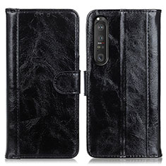 Leather Case Stands Flip Cover Holder D07Y for Sony Xperia 1 III Black