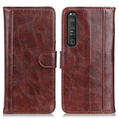 Leather Case Stands Flip Cover Holder D07Y for Sony Xperia 1 III Brown