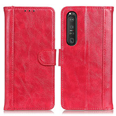 Leather Case Stands Flip Cover Holder D07Y for Sony Xperia 1 III Red