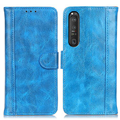 Leather Case Stands Flip Cover Holder D07Y for Sony Xperia 1 III Sky Blue