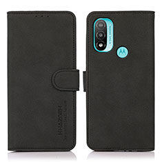 Leather Case Stands Flip Cover Holder D08Y for Motorola Moto E20 Black