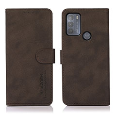 Leather Case Stands Flip Cover Holder D08Y for Motorola Moto G50 Brown
