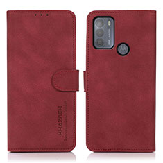 Leather Case Stands Flip Cover Holder D08Y for Motorola Moto G50 Red