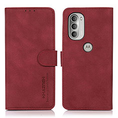 Leather Case Stands Flip Cover Holder D08Y for Motorola Moto G51 5G Red