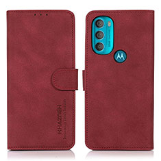 Leather Case Stands Flip Cover Holder D08Y for Motorola Moto G71 5G Red