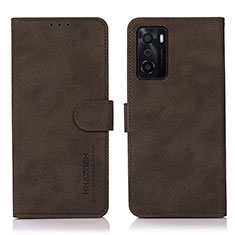 Leather Case Stands Flip Cover Holder D08Y for Oppo A55S 5G Brown