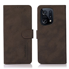 Leather Case Stands Flip Cover Holder D08Y for Oppo Find X5 5G Brown
