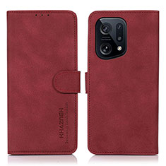 Leather Case Stands Flip Cover Holder D08Y for Oppo Find X5 5G Red
