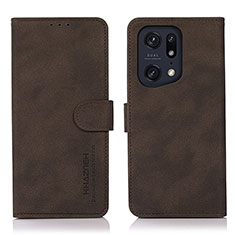 Leather Case Stands Flip Cover Holder D08Y for Oppo Find X5 Pro 5G Brown