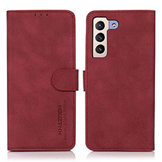 Leather Case Stands Flip Cover Holder D08Y for Samsung Galaxy S21 5G Red