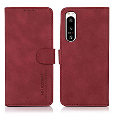 Leather Case Stands Flip Cover Holder D08Y for Sony Xperia 5 IV Red