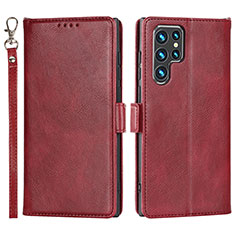Leather Case Stands Flip Cover Holder D09T for Samsung Galaxy S21 Ultra 5G Red