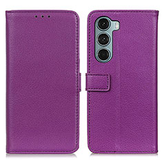 Leather Case Stands Flip Cover Holder D09Y for Motorola Moto G200 5G Purple