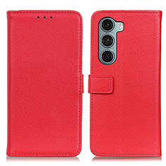 Leather Case Stands Flip Cover Holder D09Y for Motorola Moto G200 5G Red