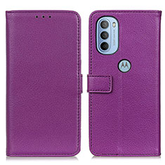 Leather Case Stands Flip Cover Holder D09Y for Motorola Moto G31 Purple