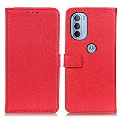 Leather Case Stands Flip Cover Holder D09Y for Motorola Moto G41 Red