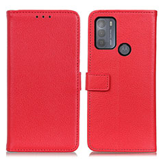 Leather Case Stands Flip Cover Holder D09Y for Motorola Moto G50 Red