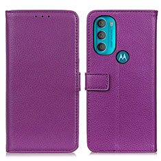 Leather Case Stands Flip Cover Holder D09Y for Motorola Moto G71 5G Purple