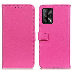 Leather Case Stands Flip Cover Holder D09Y for Oppo A74 4G Hot Pink