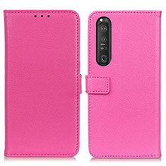 Leather Case Stands Flip Cover Holder D09Y for Sony Xperia 1 III Hot Pink