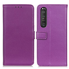 Leather Case Stands Flip Cover Holder D09Y for Sony Xperia 1 III Purple