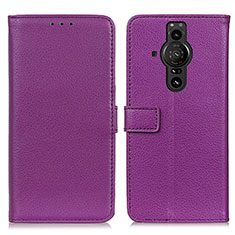 Leather Case Stands Flip Cover Holder D09Y for Sony Xperia PRO-I Purple