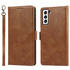 Leather Case Stands Flip Cover Holder D10T for Samsung Galaxy S22 Plus 5G Brown