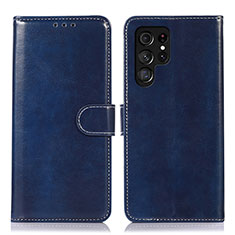 Leather Case Stands Flip Cover Holder D10Y for Samsung Galaxy S22 Ultra 5G Blue