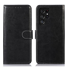 Leather Case Stands Flip Cover Holder D10Y for Samsung Galaxy S23 Ultra 5G Black