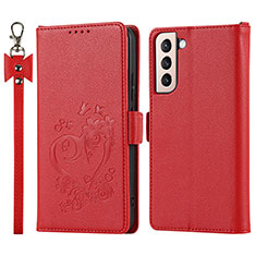 Leather Case Stands Flip Cover Holder D11T for Samsung Galaxy S21 5G Red