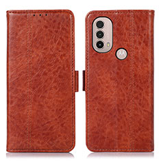 Leather Case Stands Flip Cover Holder D11Y for Motorola Moto E20 Brown