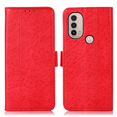 Leather Case Stands Flip Cover Holder D11Y for Motorola Moto E20 Red