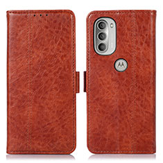 Leather Case Stands Flip Cover Holder D11Y for Motorola Moto G51 5G Brown