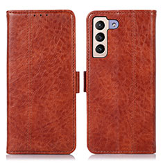 Leather Case Stands Flip Cover Holder D11Y for Samsung Galaxy S21 5G Brown