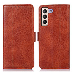 Leather Case Stands Flip Cover Holder D11Y for Samsung Galaxy S21 5G Brown